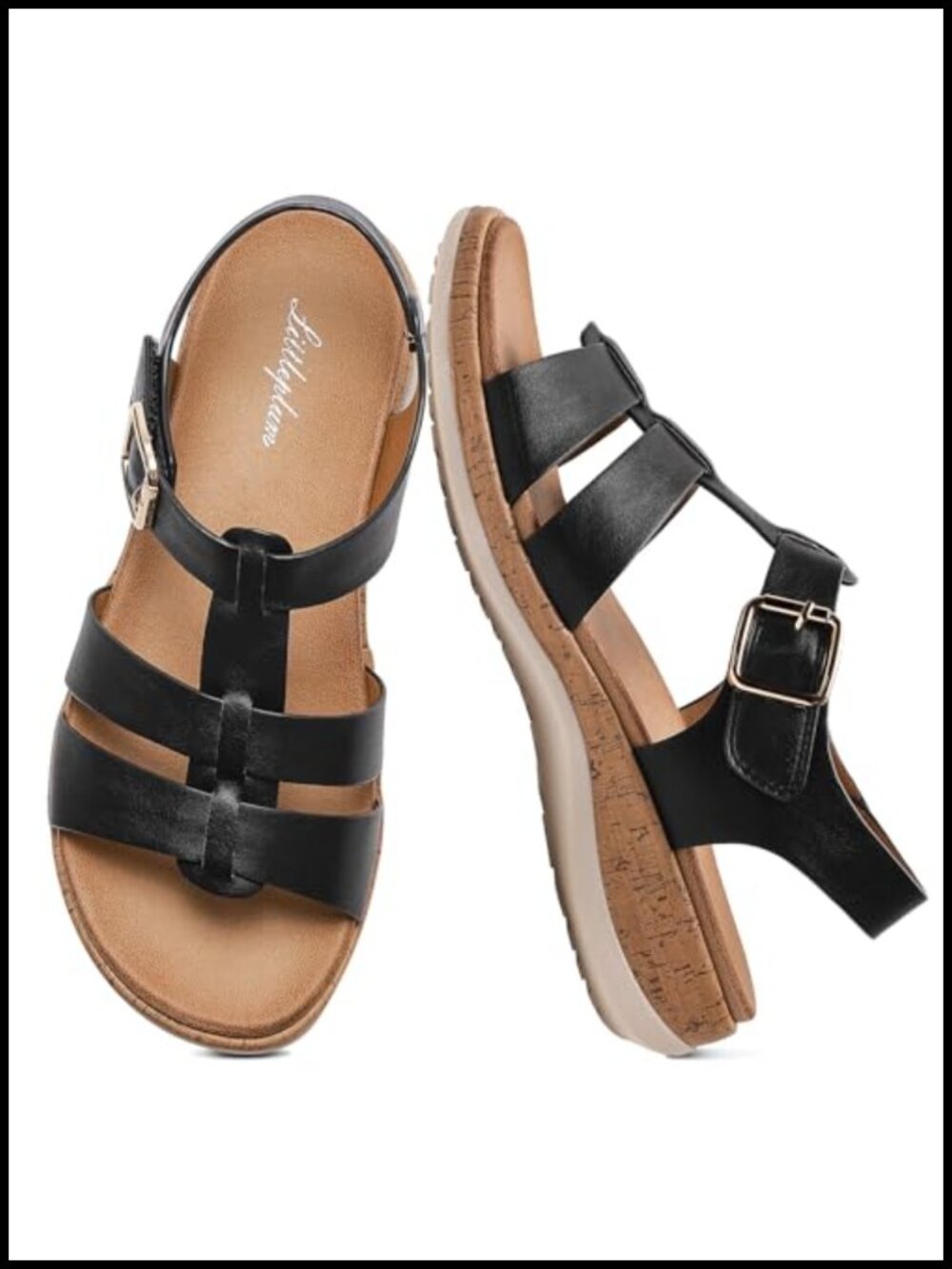 Women's Flat Sandals with Orthopedic Arch Support, Adjustable Straps, Anti-Slip